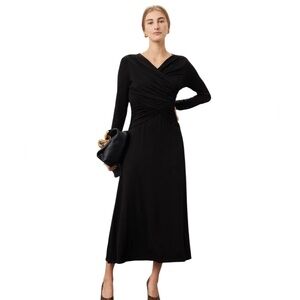 FifteenTwenty- Cross Front MIDI Dress Size Small Elegant Black Long Sleeve Dress